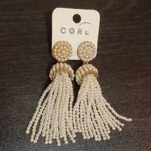 Stylish Cream Faux Pearl Tassel Earrings